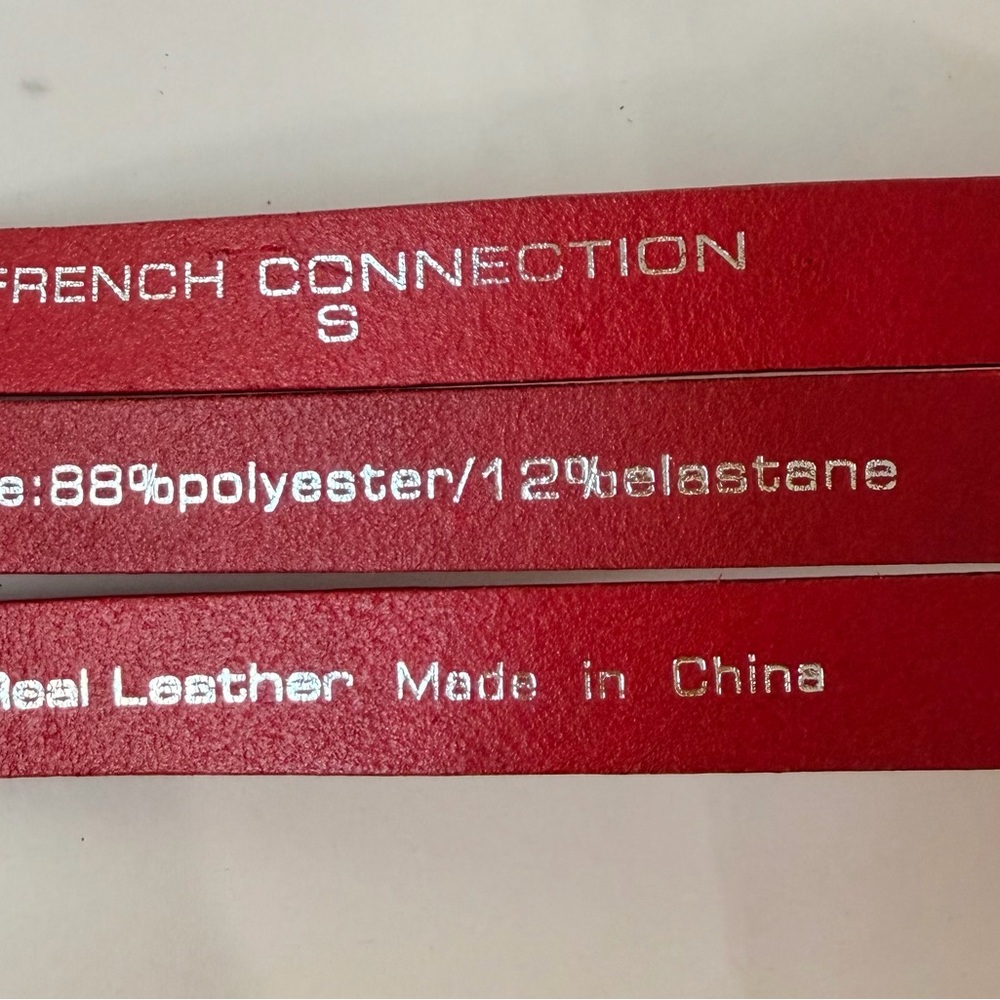 French Connection Red Leather Chinese Knot Belt | Elastic Waist Statement Belt - Picture 2 of 5